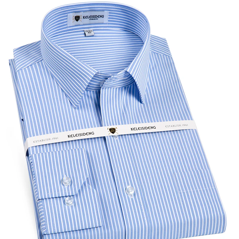 Achat Chemise à rayures à manches longues pour hommes avec poche poitrine gauche chemise de travail d affaires sans plis pour bureau