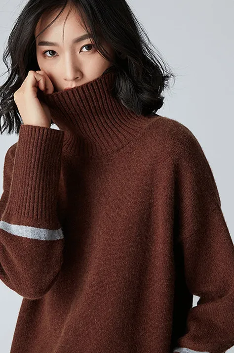 Nouveau Femme Épaissir Cachemire Pull Col Qualité La Pulls Mode Chemise Style Top Tricot En Paresse Haute 2018 Roulé Femmes Court IgaxSOI