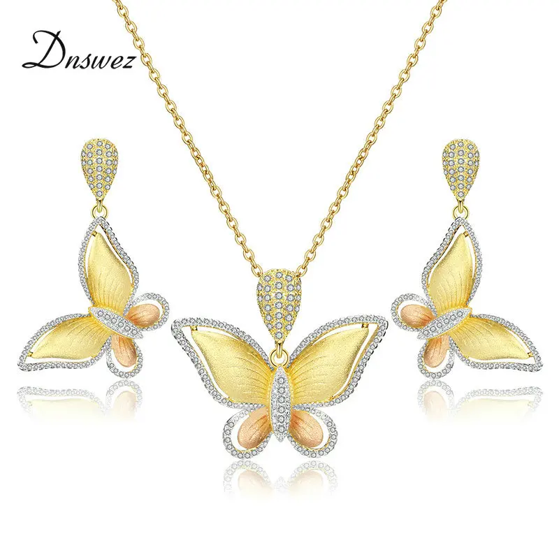 

Dnswez Luxury Butterfly Cubic Zircon Necklace Earring Set Africa Nigerian Wedding Jewelry Set for Women Dubai Bridal Jewelry Set