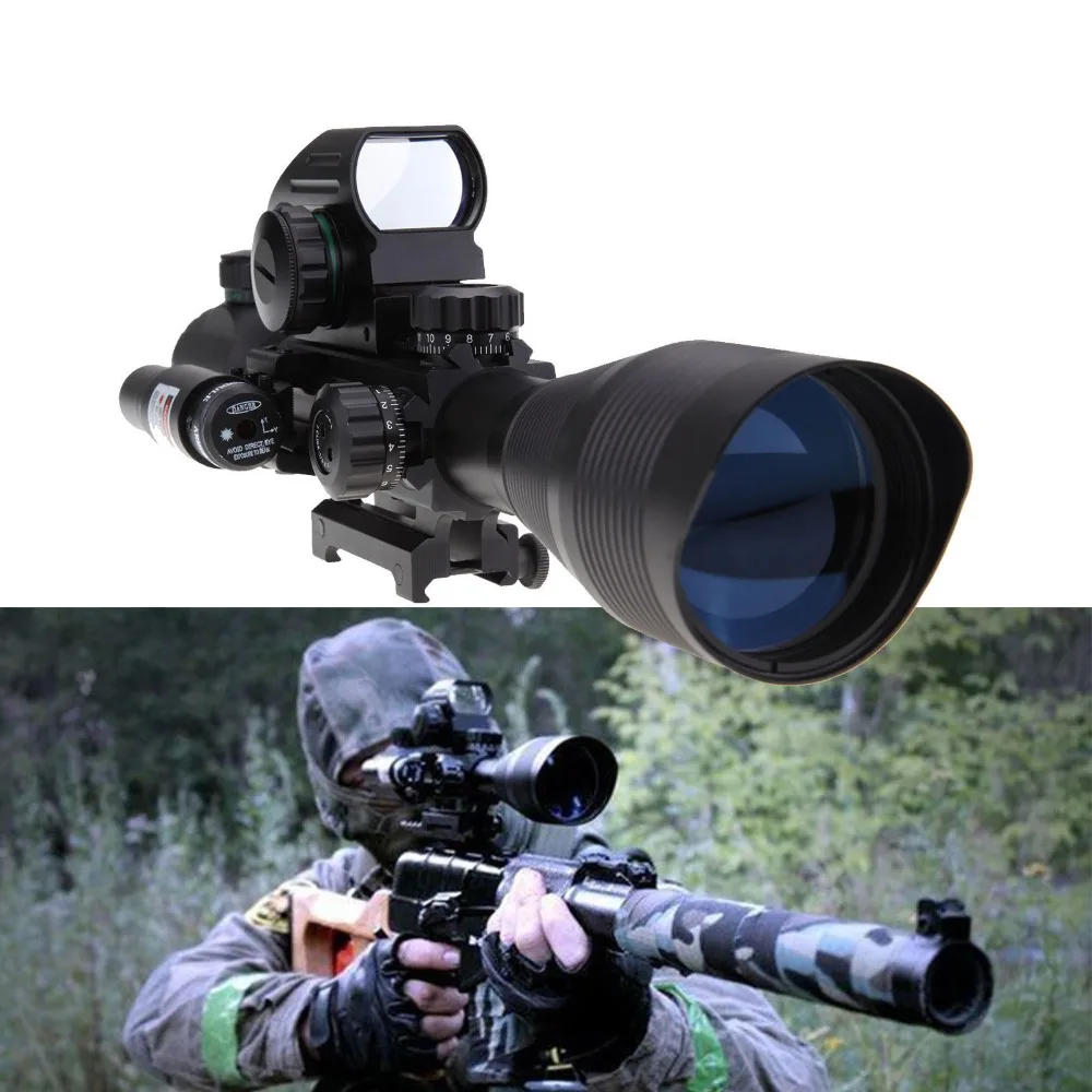

(Shipping From USA) Tactical 4-12X50 EG Rifle Scope with Holographic 4 Reticle Sight & Red Laser JG8