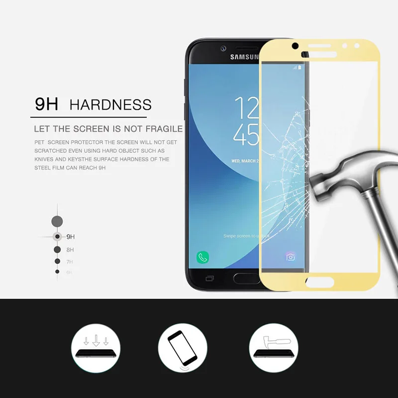 For Samsung Galaxy J3 2017 Full Cover Tempered Glass 9H Screen Protector Safety Covering Protective Film On J330 J330F SM-J330F (5)