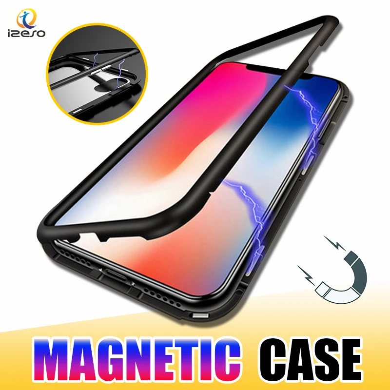 

Luxury Magnetic Magnet Case for Samsung Galaxy Note9 S9 S8 Plus Metal Bumpers Back Phone Cover for iPhone X XR XS MAX 8 7 6 Plus