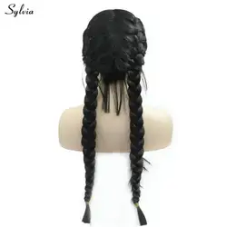 Sylvia черного цвета для волос 2x Braide Искусственные парики синтетические волосы на кружеве Искусственные парики для Белый для женщин с