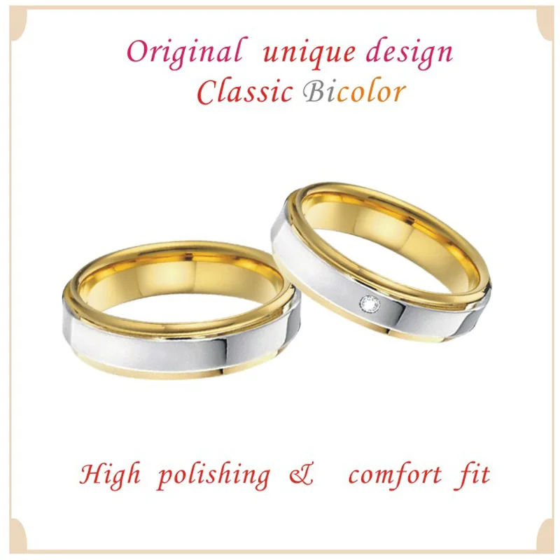 Classic Bicolor Alliances Wedding Band Couple Rings men 4mm 5mm high polishing Anniversary Engagement Rings For Women (7)