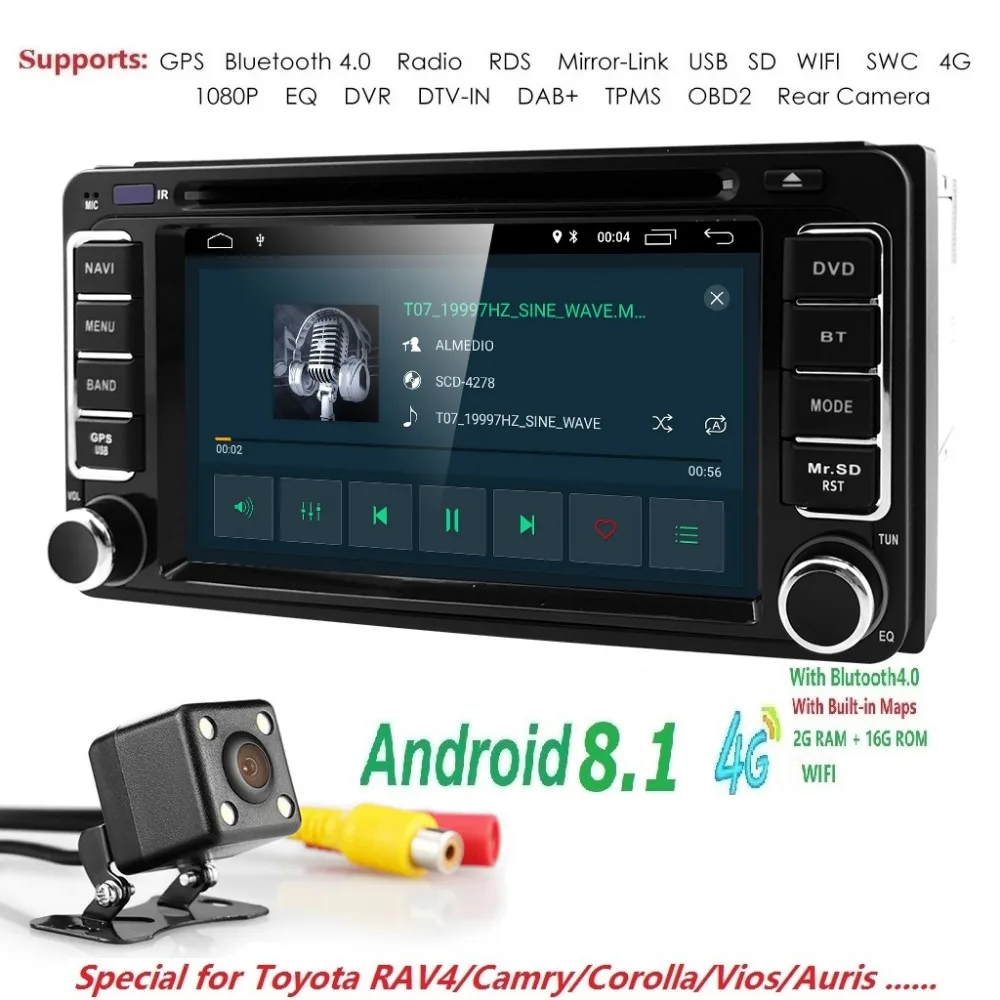 

3G/4G Android 8.1 2 DIN Car DVD GPS for Toyota Terios Old Corolla Camry Prado RAV4 Universal radio 4Gwifi Capacitive 800*480 RDS