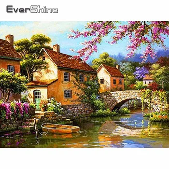 

Evershine 5D Diamond Painting Full Drill Square Country House Cross Stitch Diamond Embroidery Sale Scenery Rhinestones Pictures