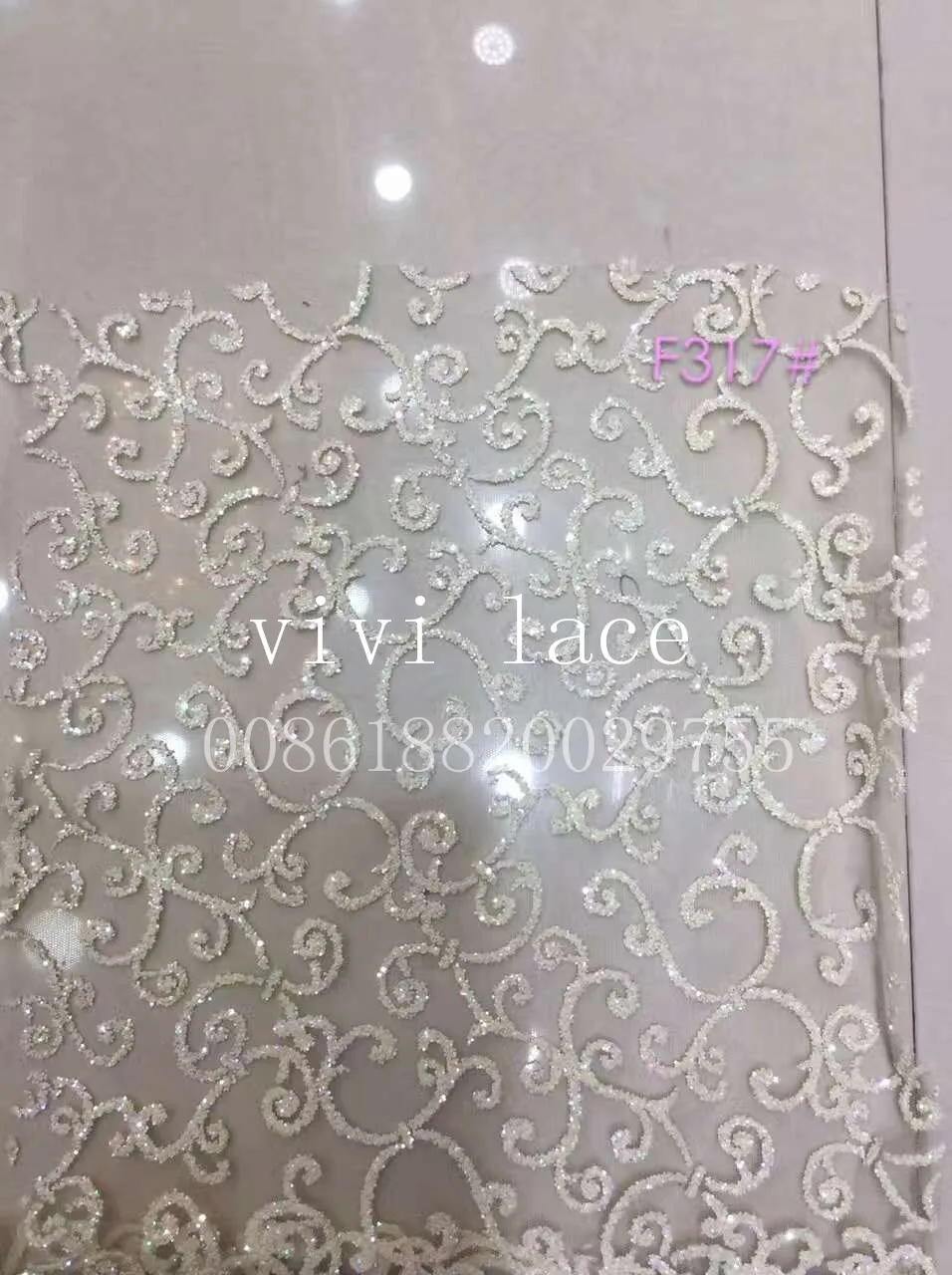 

5yards f317# cream white no.9 pattern hand print sparkle glued glitter african tulle mesh lace for sawing/party