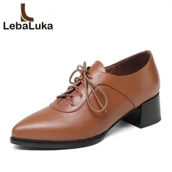 LebaLuka/женские туфли из натуральной кожи, пикантные туфли на высоком каблуке с острым носком и ремешками, Женская офисная обувь в деловом