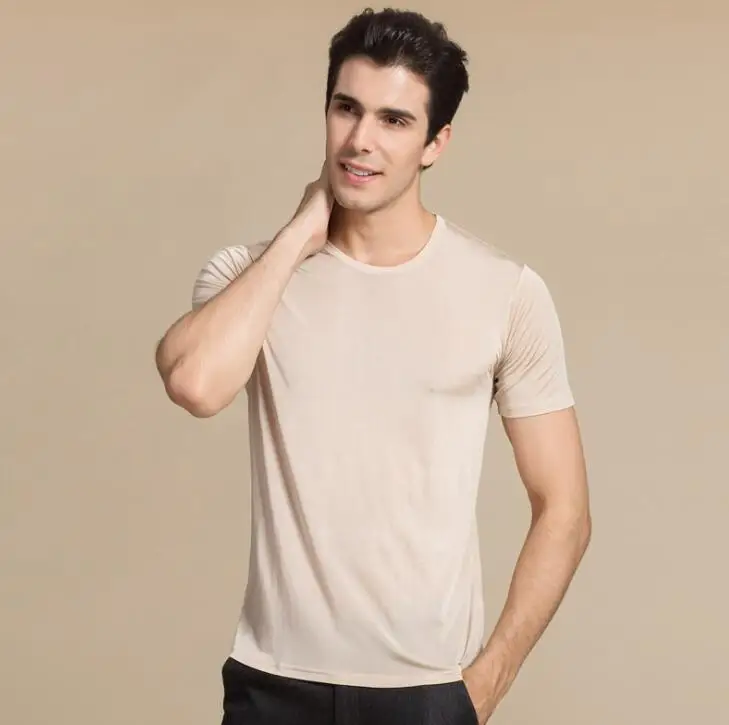 Качественные шелковые трикотажные мужские футболки повседневные с коротким рукавом с круглым вырезом HY006
