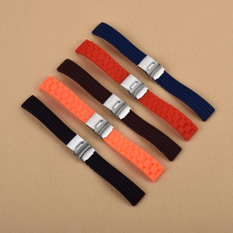 

5 colors 18mm 20mm 22mm 24mm Universal Link Bracelet Rubber Silicone Watchband Wrist Strap Soft Waterproof For Men Women Watches