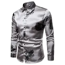 FeiTong Цветок для мужчин рубашка Лето 2019 г. s кнопка для одежды топ, блузка повседневное с длинным рукавом мужской уличная Гавайская рубашк