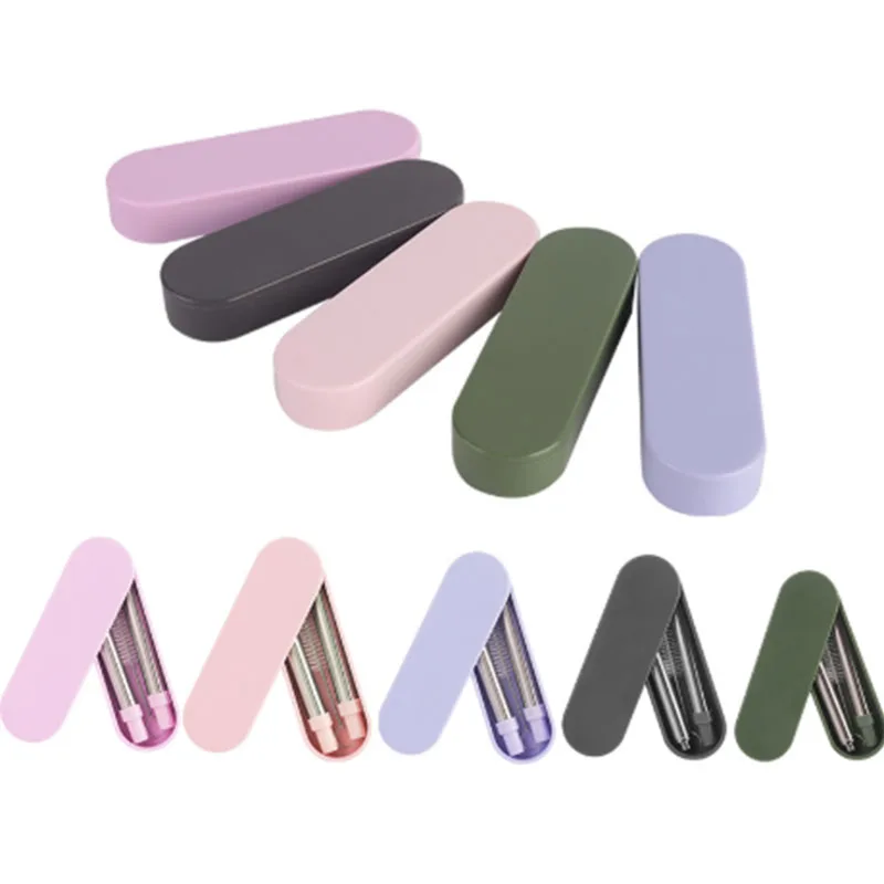 

Reusable drinking straws eco portable telescopic collapsible stainless steel metal straw with case and cleaning brush