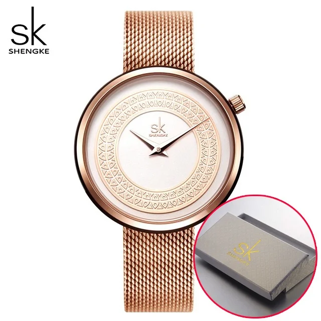 Shengke для женщин классический Баян Стиль Часы наручные женские черные модные часы дамы люксовый бренд кварцевые Kol Saati - Цвет: Rose Golden Watch