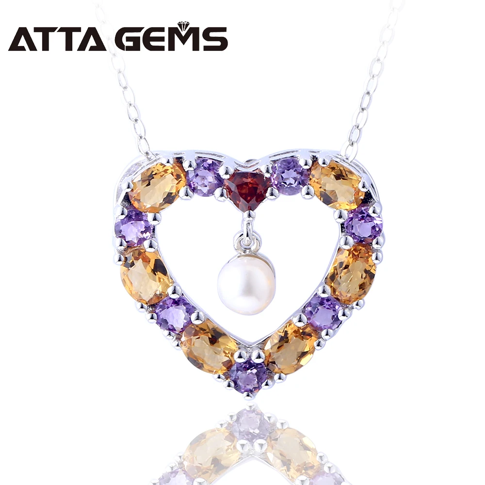 

Natural Amethyst Sterling Silver Pendants for Women Heart Shape Natural Amethyst Garnet Romantic Design Birthday Gifts