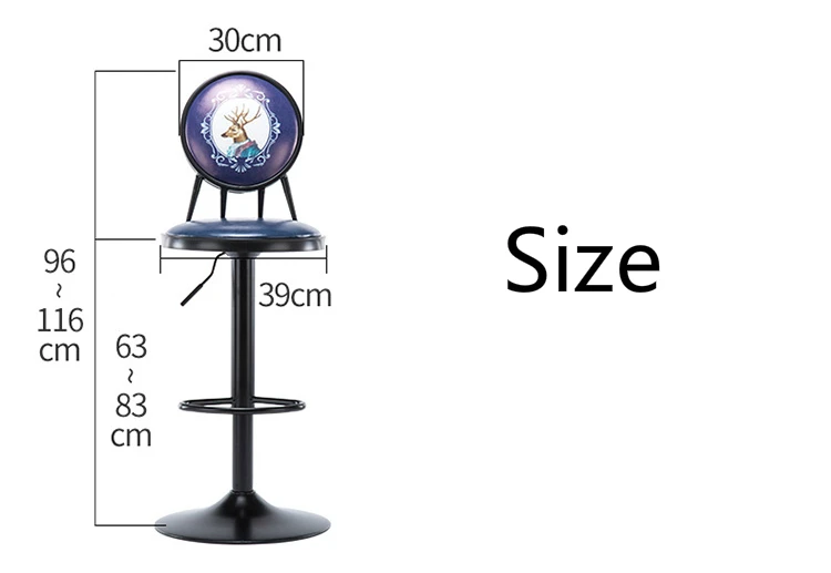 Европейский стиль Железный барный стул поднят поворачивается Ретро Печать высокий стул со спинкой Многоцелевой сиденье из искусственной