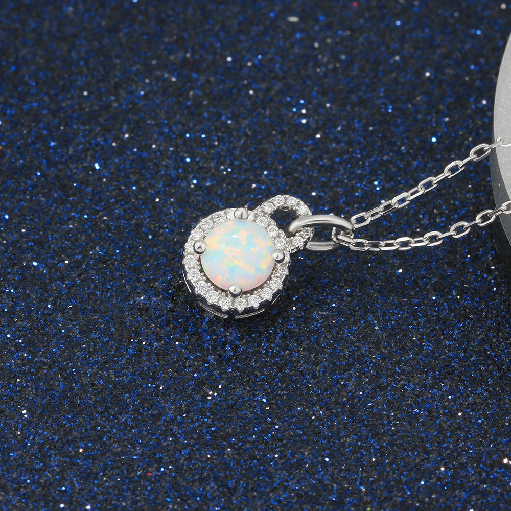 Дизайнерское ожерелье с подвеской в виде замка из 925 пробы серебра, кубический цирконий и круглый синий, розовый, белый опал, ожерелье для женщин(Lam Hub Fong