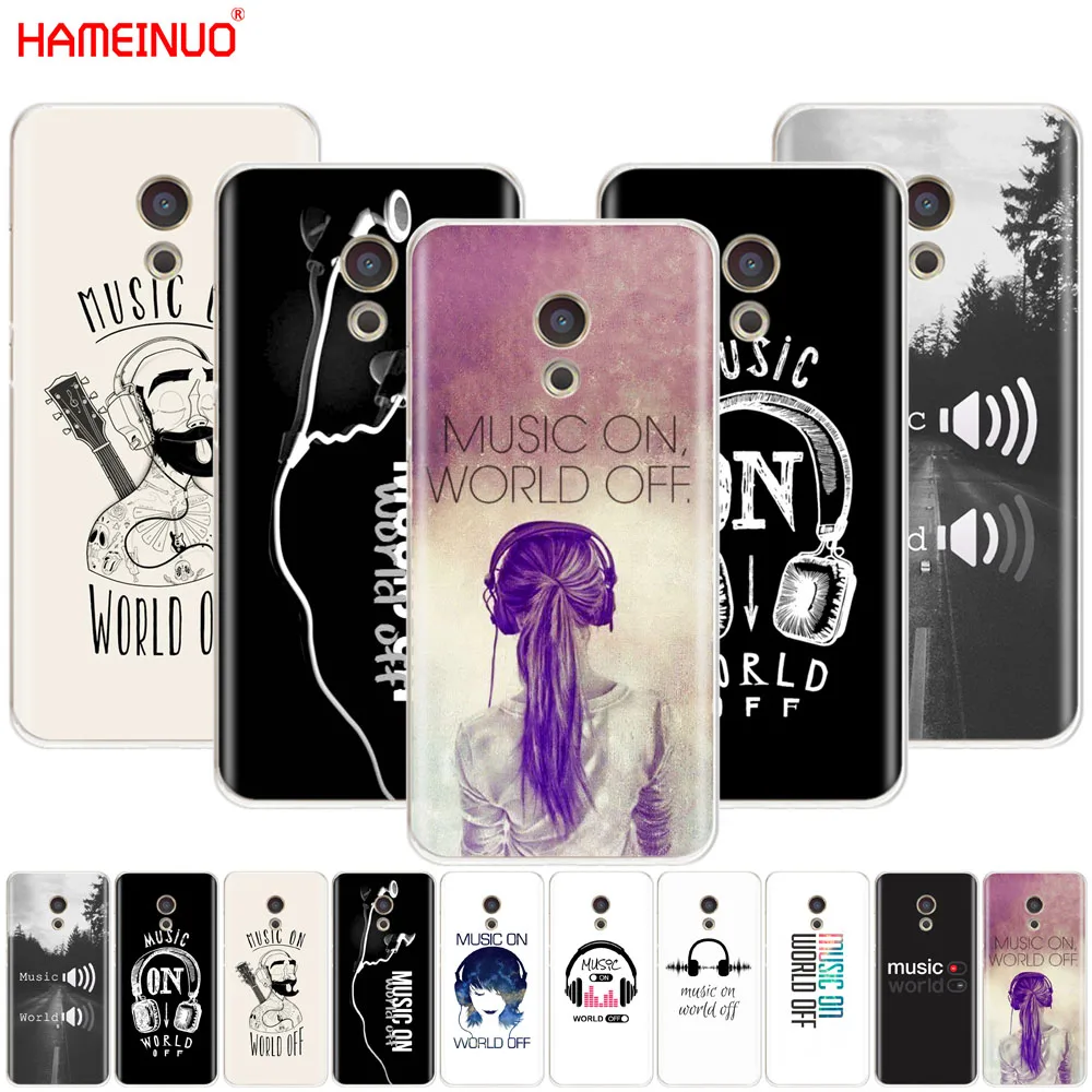 HAMEINUO чехол с надписью music on world off для Meizu M6 M5 M5S M2 M3 M3S MX4 MX5 MX6 PRO 6 5 U10 U20 note plus Бамперы 