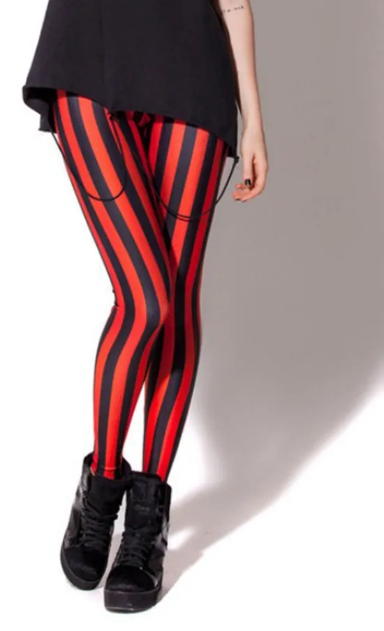 Горячее предложение! Распродажа! Красные Полосатые Леггинсы с цифровым принтом в готическом стиле, креативные Модные женские облегающие брюки для фитнеса, популярные брюки, брендовая одежда, BL-101