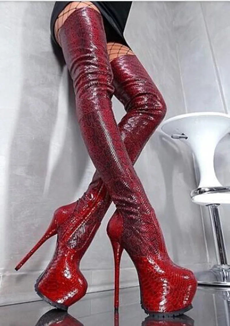 Sestito Woman Sexy Snakeskin Print Super Thin High Heels Over-the-knee Boots Female Thick Platform Round Toe Zipper Long Boots Sestito Woman Sexy Snakeskin Print Super Thin High Heels Over-the-knee Boots Female Thick Platform Round Toe Zipper Long Boots