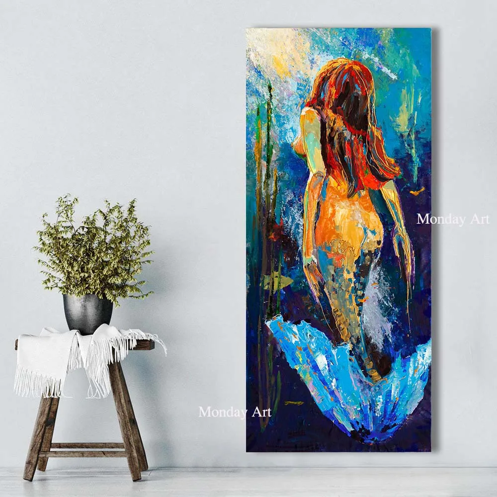 Wall Art Mermaid Oil Painting Home Decor Canvas Pictures For Living Room Expressism Decoration Pictures Prints Hallway No Framed
