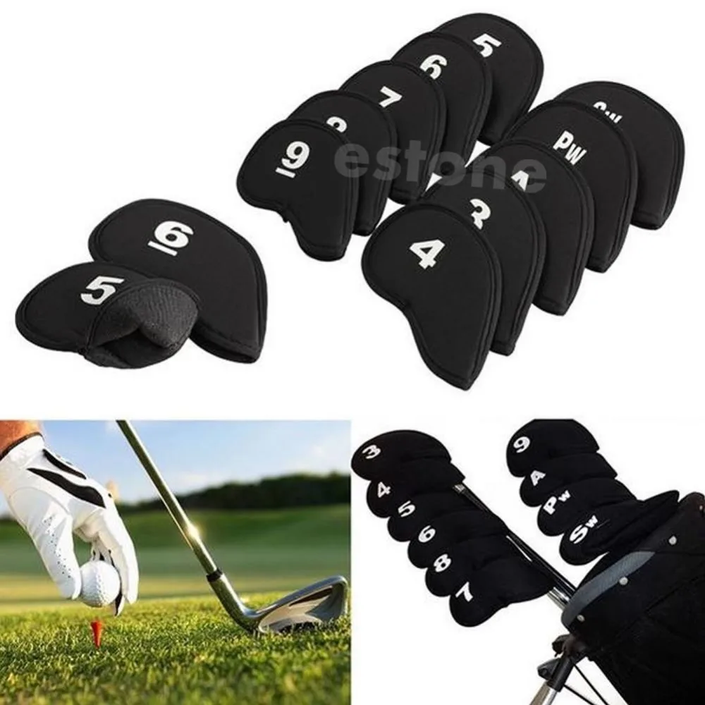 

10pcs Black Golf Head Cover Club Iron Putter Head Protector Set Neoprene