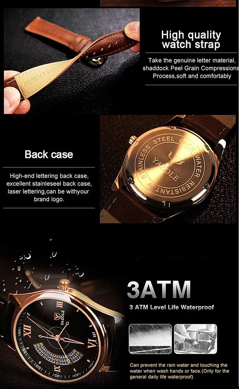 Yazole Elegant Men Business Leather Quartz Wrist Watch Sadoun.com
