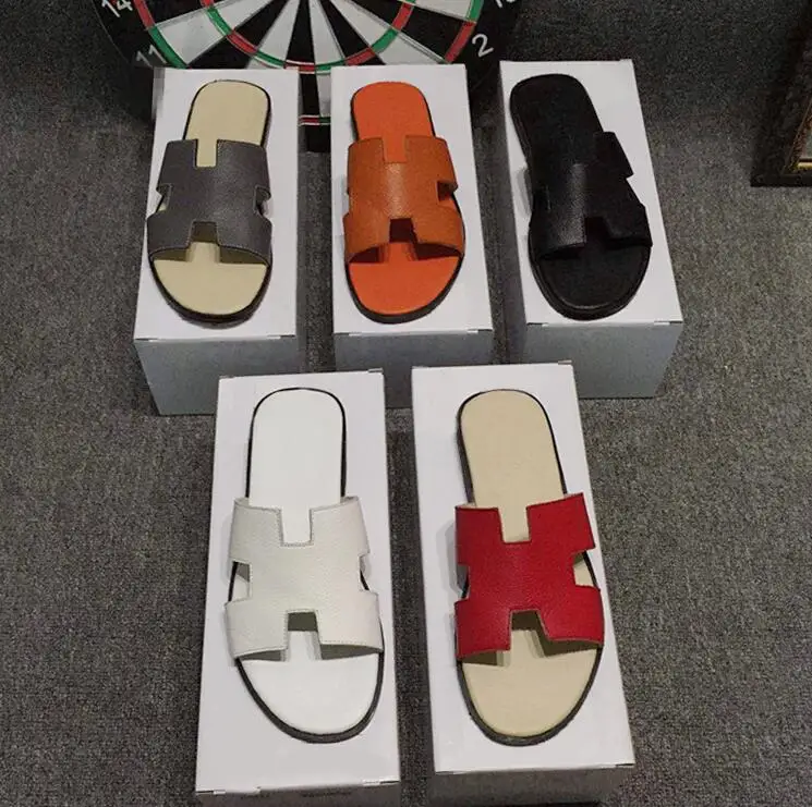 

2019 summer new European cowhide men's sandals and slippers leather men's shoes flat slippers Big Size EU38-44