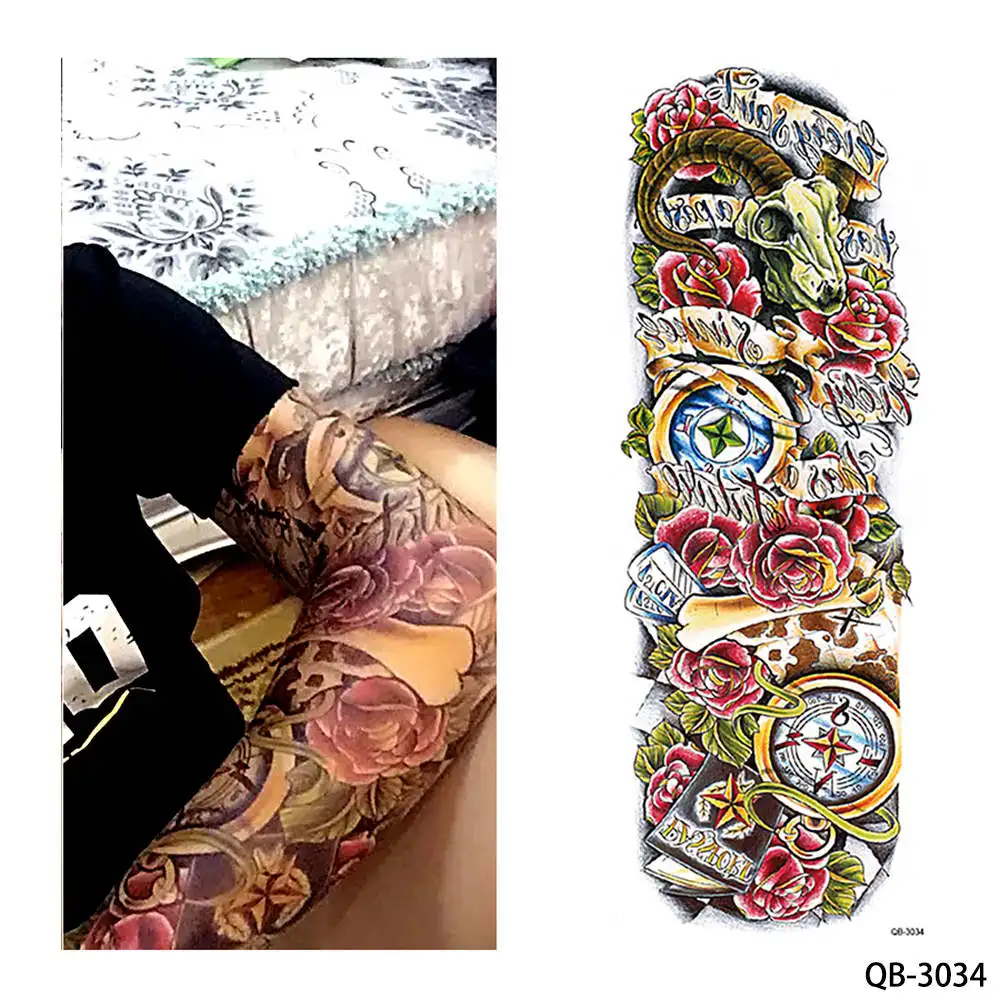 1 шт., временная татуировка, наклейка монашка, монашка, дизайн, полный цветок, рука, боди-арт, Бекхэм, большая, поддельная татуировка, наклейка, новинка, QB-3031 - Цвет: QB 3034