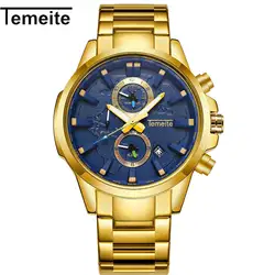 TEMEITE Топ бренд класса люкс Golden большие часы Для мужчин кварцевые часы Морской 3 суб-набор 6 руки Дата Мода негабаритных сталь наручные часы