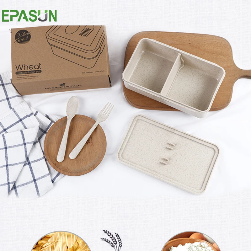 EPASUN Пшеничная солома Bento коробка Портативный Ланч бокс для еды столовая посуда