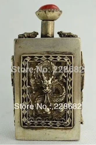

Metal Crafts Asian Antiques Handwork Tibet Silver Carving Dragon Snuff Bottle fast Shiping