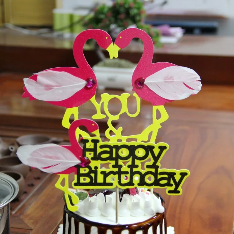 Розовый фламинго торт Топпер Декор для свадьбы Вечерние принадлежности DIY домашний декор кекса подарок на день рождения святого Валентина