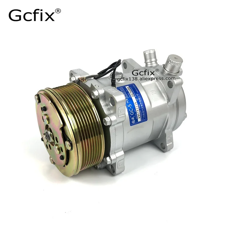 US $63.83 5h14 Sd508 Sanden 508 Serpentine Compressor 8 Groove 12v 24v Tractor Excavator Heavy Duty Truck Air Conditioning Universal