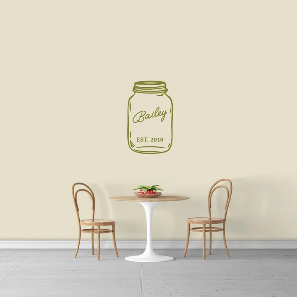 

Custom Name Mason Jar Wall Decal Personalized Kitchen Livingroom Decoration Farmhouse Removeable Vinyl Wall Stickers S034
