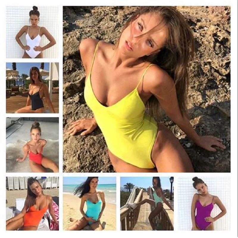 2019 Hot Sexy Swimsuit Women Swimwear Female Solid Black Thong Backless Monokini Bathing Suit XL-5