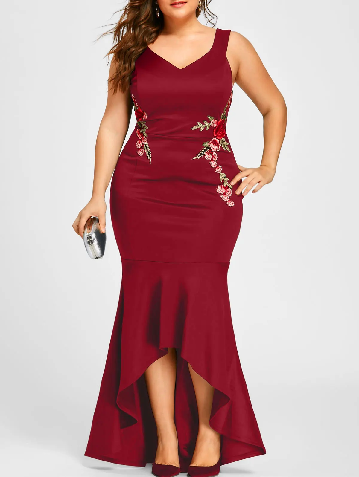 Wipalo вышивка розы Русалка размера плюс 5XL платье Макси сексуальное черное платье с v-образным вырезом длинные элегантные вечерние женские платья вечерняя одежда - Цвет: red