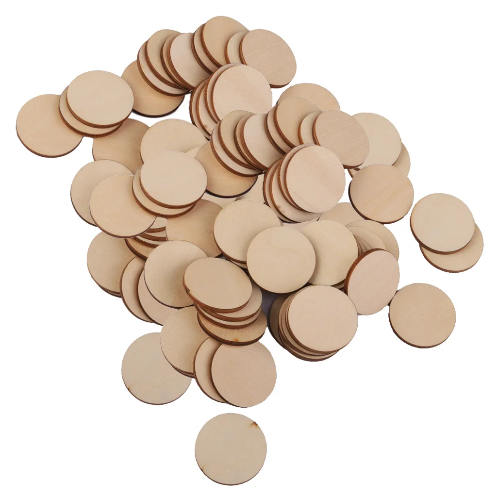 100pcs Natural Wooden Circle Round Embellishments DIY Crafts Scrapbooking 30mm