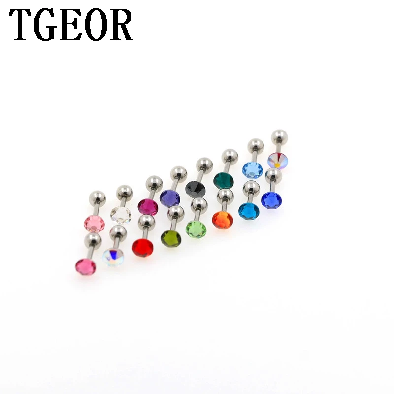 

Free shipping 100pcs 1.2*6*4/4mm surgical Stainless Steel gem stone earring mixed about 20 colors piercing tragus barbell