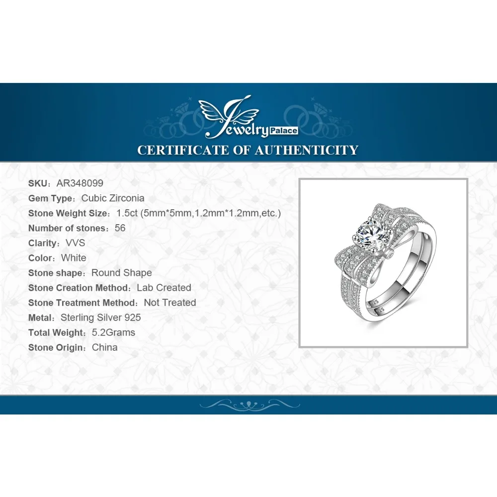 JewelryPalace круглый 1ct кубического циркония ленты бантом обручение обручальное