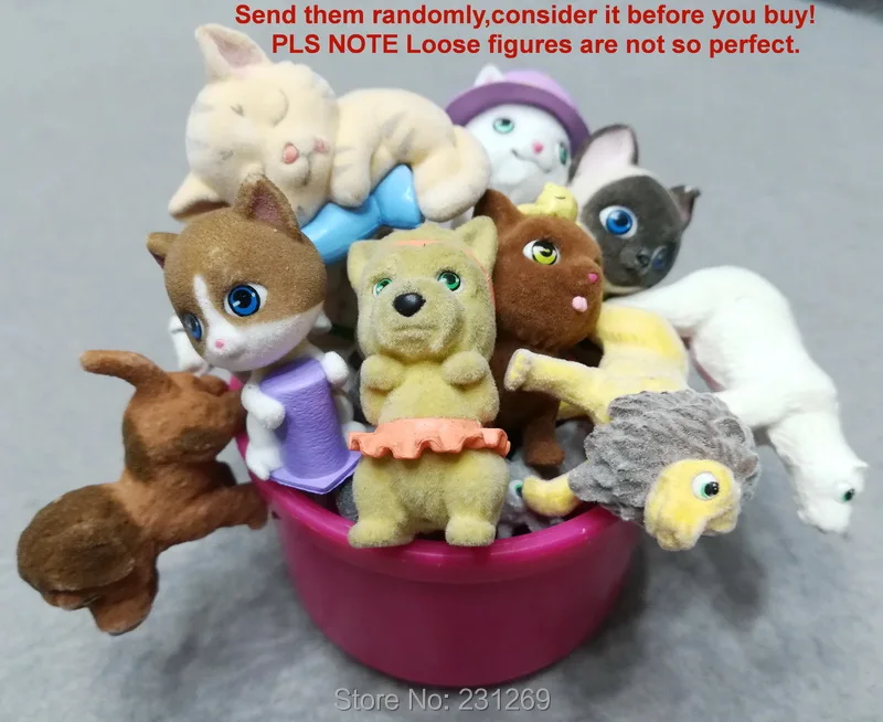 

*SEND RANDAM* Lot 10pcs ALL DIFFERENT Flocked Pets Figures In My Pocket Kitty Puppy Jungle Ocean Farm Wild Animals Dolls Toys