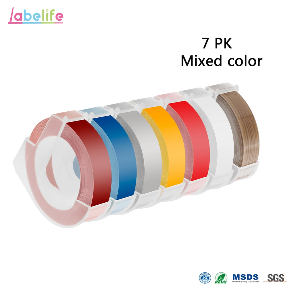 

Labelife 7pcs 9mm *3m Dymo 3D Plastic Mixed Color Embossing Tapes for Embossing Label Makers DYMO 1011 1610 1595 15447 12965