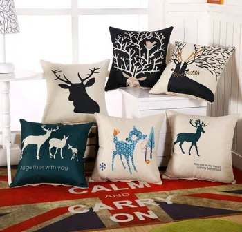 

Decorative Cheaper Throw Pillows Case Colorful Animals Deer Dog Nordic Style Cotton Linen Cushion Cover For Sofa Home Car Decor