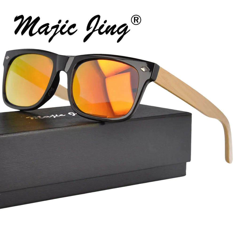 

Magic Jing Plastic sunglasses with bamboo temple UVB UVA sunshade with spring hinge 1040