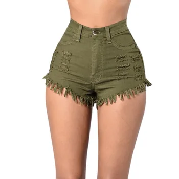 

Women New Fraying Edges High Waist Ripped Hole Denim Shorts Distressed Shorts