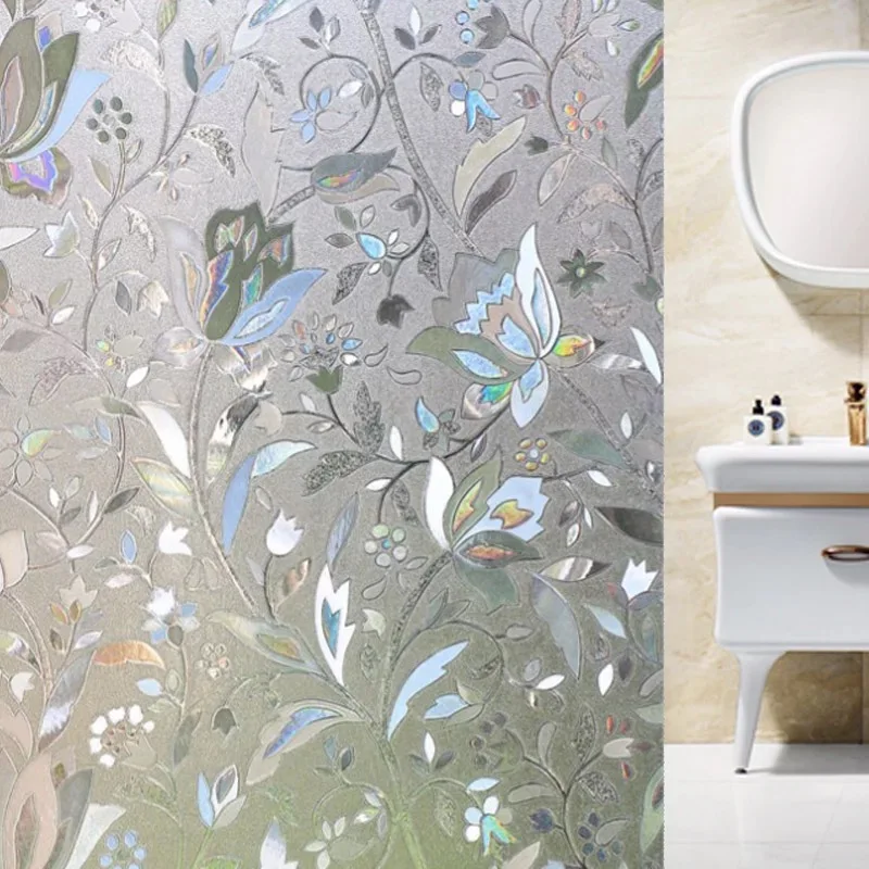 3D Laser Tulip Static Window Decorative Film Glass door Sticker Frosted Opaque Privacy Anti-UV bedroom bathroom Home Decor Decal