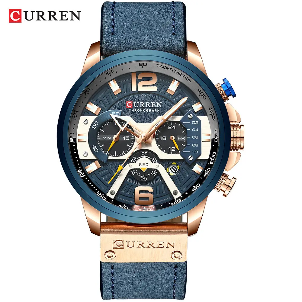 CURREN Часы мужские модные часы люксовый бренд спортивные наручные часы повседневные кварцевые часы мужские часы водонепроницаемые 30 м Reloj Hombre - Цвет: rose blue
