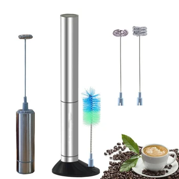 

Handheld Electric Coffee Milk Frother with 2 spring whisk head Cleaning Brush Stainless Steel Whisk Mixer Stirrer with Stand