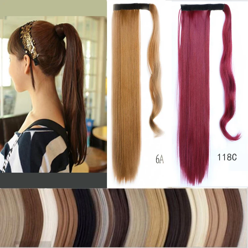 Hot 1 PC 60cm Ponytail Clip In Tail Hair Extension Wrap on Hair Piece Straight Style 100% High quality  Ponytails Free Shipping