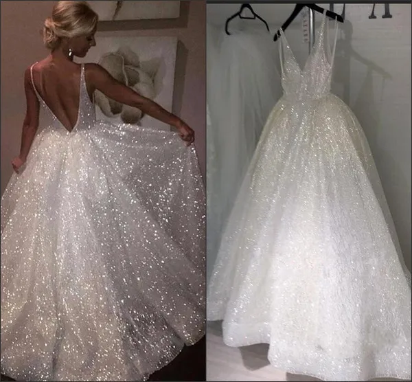 Sparkling Cheap A-Line Summer Boho Wedding Dresses 2018 Sexy Spaghetti Straps Vestido De Novia Custom Made Bridal Gowns BA7466