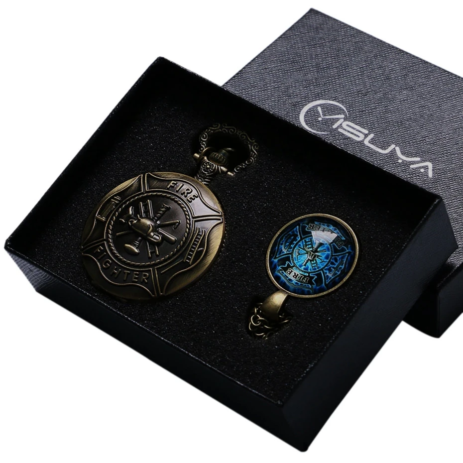 Vintage BronzeRed Fire Fighter Quartz Pendant Pocket Watch Chain Necklace Jewelry Firefighter Gifts Sets for Men Women Ulzzang 2017 2018 christmas Gifts (1)
